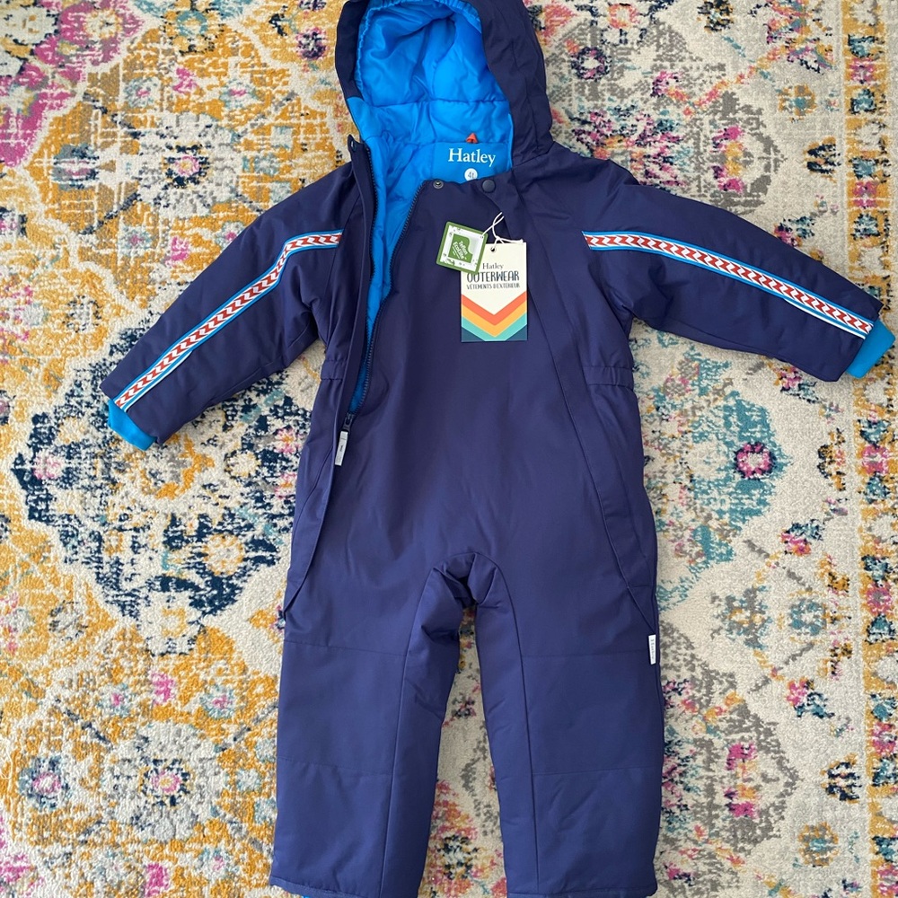Hatley Blue Snowsuit with Patterned Sleeves